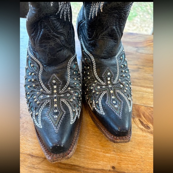 Corral A1048 Black Turquoise Wing Cross Studded Snip Toe Cowgirl Boots 9.5M - Picture 3 of 14